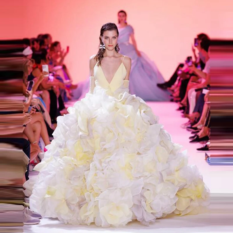 

Новый дизайн, 3D цветочные Бальные платья для выпускного, сексуальное с глубоким V-образным вырезом, ручная работа, цветы, сетка, вечернее платье, Роскошные свадебные платья