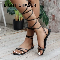 roman sandals womens 2022 summer new fashion flat open toe cross tie shoes casual elegant dress lace up beach gladiator sandals