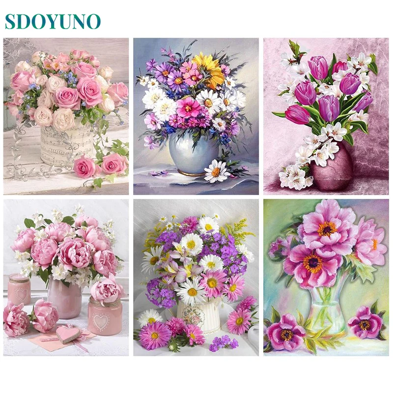 

SDOYUNO DIY HandPainted Oil Paintings Painting By Numbers Flower Picture Acrylic Paint Kits Home Wall Decor Gift Coloring By Num