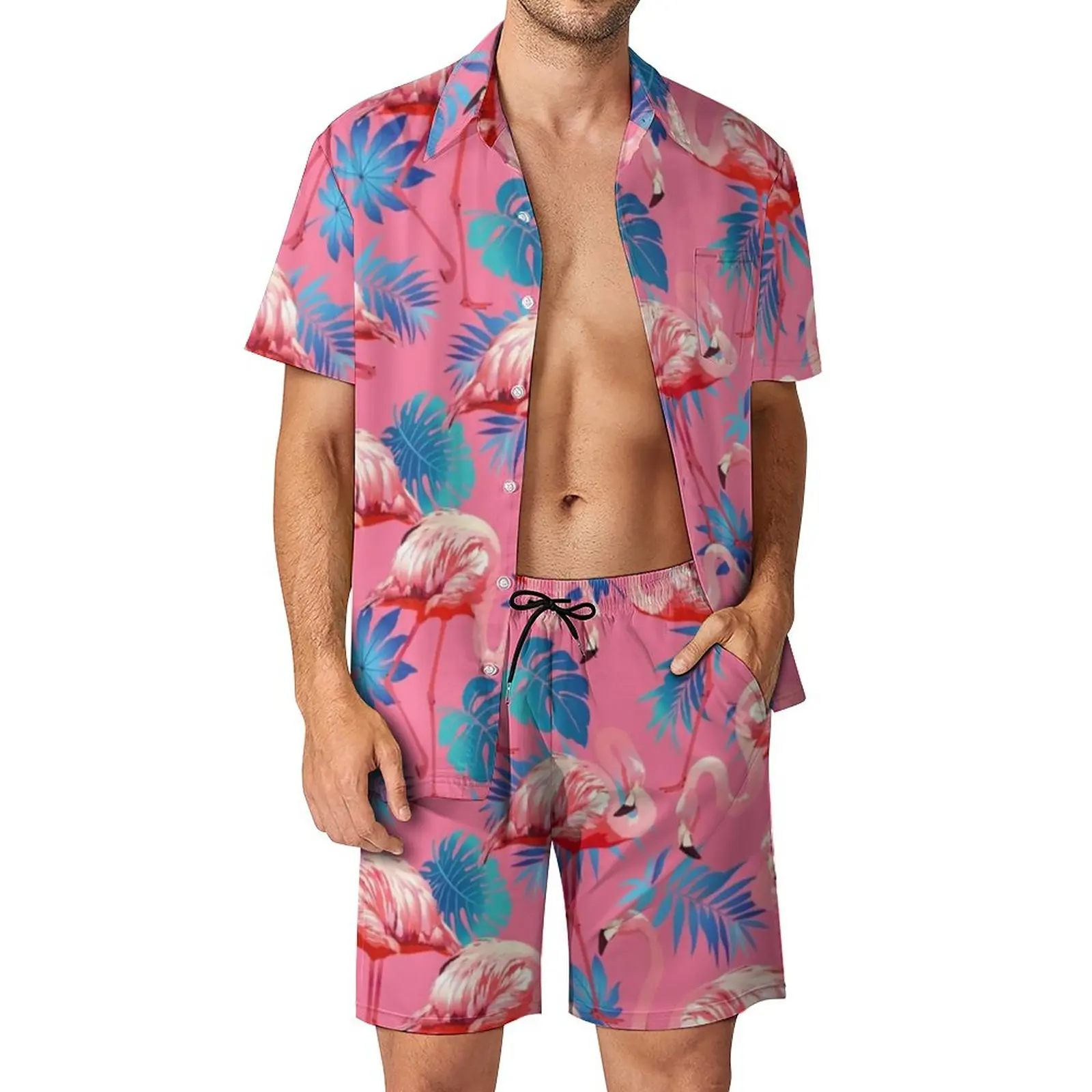 

Flamingo Men Sets Palm Tree Leaf Casual Shorts Vacation Shirt Set Summer Trending Graphic Suit Short Sleeve Oversize Clothing