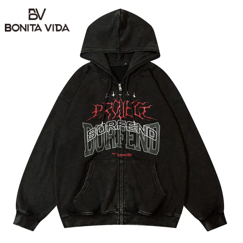 

Vintage Hoodie Sweatshirt Men Y2K Streetwear Hip Hop Letter Print Hooded Jacket Harajuku Punk Gothic Cotton Loose Coat Grunge