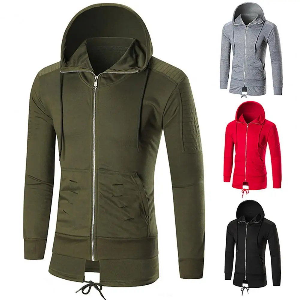 

Solid Color Long Sleeve Men Hoodies Anti-pilling Zipper Design Fall Hoodie Breathable Cotton Blend Men Sweatshirts For Daily