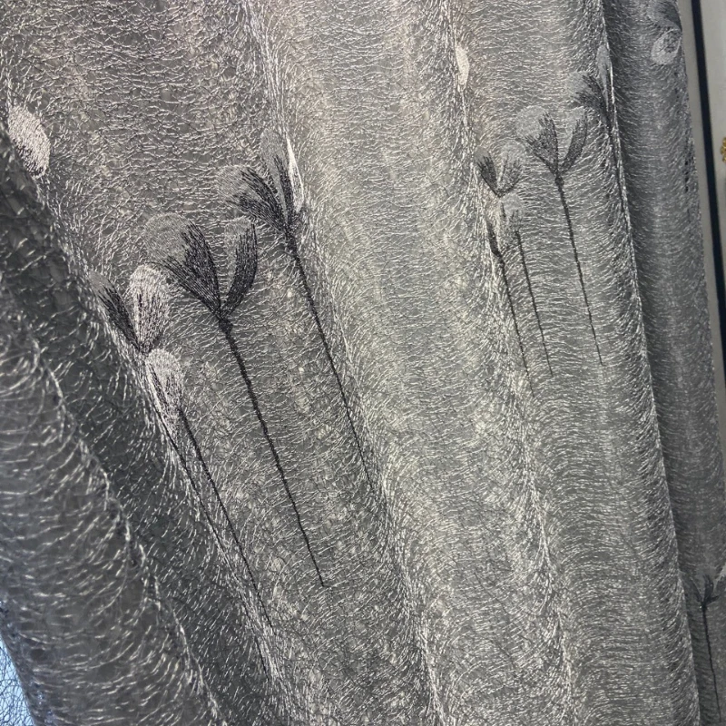 

New Bird's Nest Embroidery Light Luxury Curtains For Living Room Bedroom Chinese Style Simple Modern Gray Gauze Curtain Custom