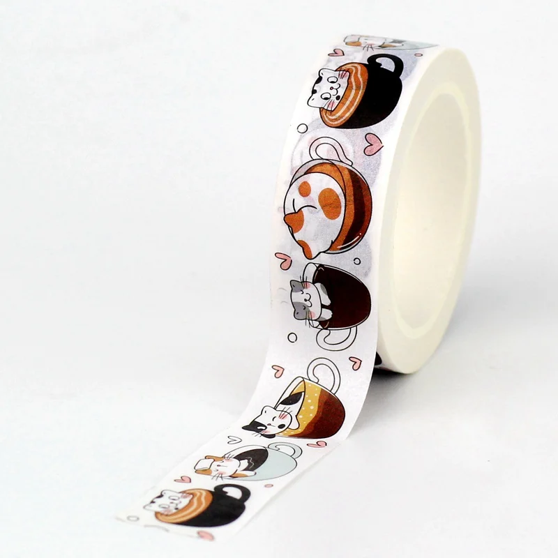 

GREATHOPE WASHI TAPE милые кошки и кофейные чашки сердечки