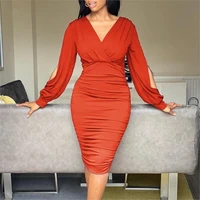 chic pleated party dresses sexy african dresses for women solid skinny stretch african clothes spring autumn new vestidos 2022