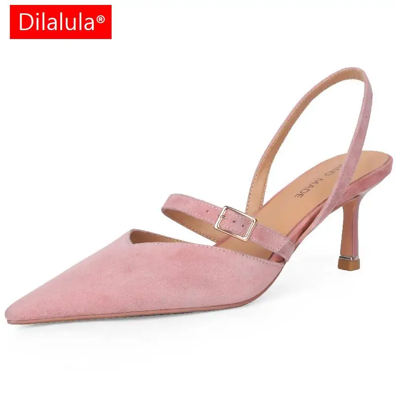 

Dilalula Pointed Toe Thin Heels Women Sandals Fashion Elegant Pumps Kid Suede Leather 2023 Summer Party Wedding Prom Shoes Woman