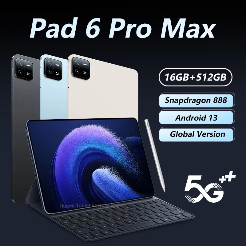 

2023 оригинальный планшетофон Android 6 Pro 16 ГБ + 512 ГБ, Snapdragon 888, планшетные ПК, телефон с двумя SIM-картами или WIFI, HD 4K Mi Tab