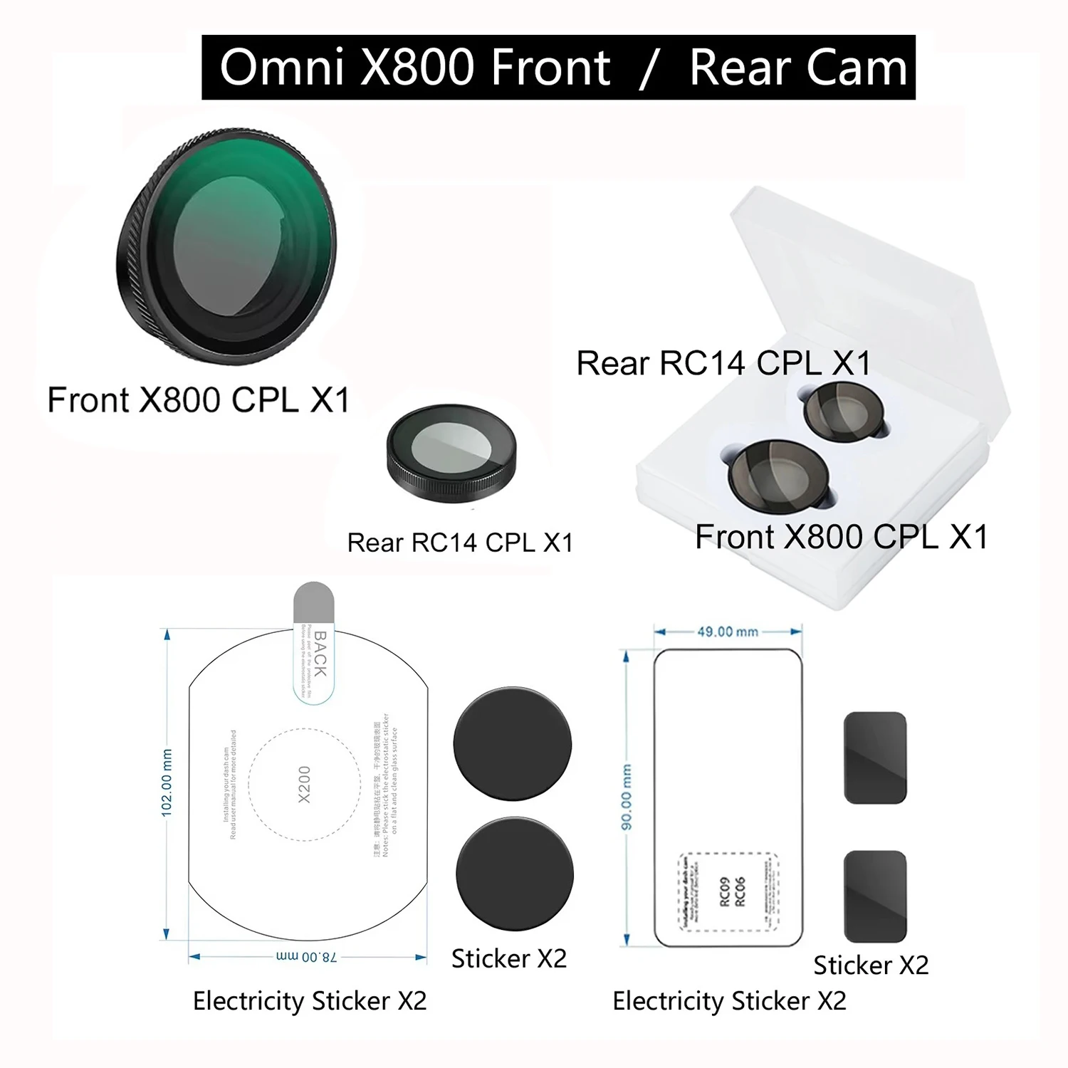 

Фильтр CPL для видеорегистратора 70mai X800, уменьшающий отражение бликов, повышает контраст для задней камеры 70mai, фильтр RC14 CPL
