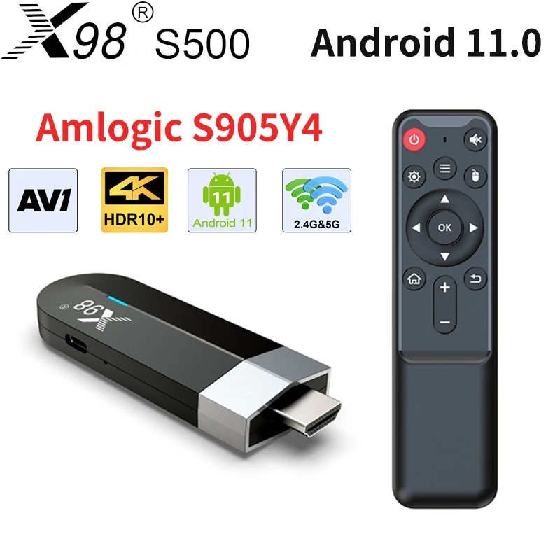 

X98 S500 Mini Fire TV Stick Android 11 TV BOX 4G 32G AV1 Amlogic S905Y4 4K 60fps 2.4G 5G Wifi TV Dongle Media Player Receiver