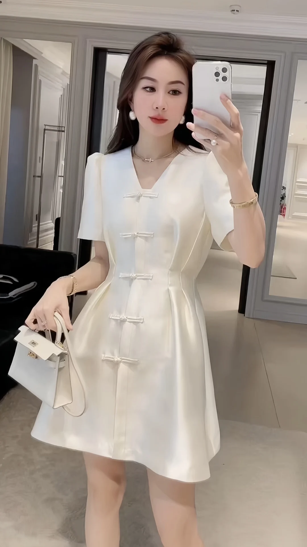 

2023 Spring/Summer Fashion New Women's Clothing Satin Dress with Buckle 0704