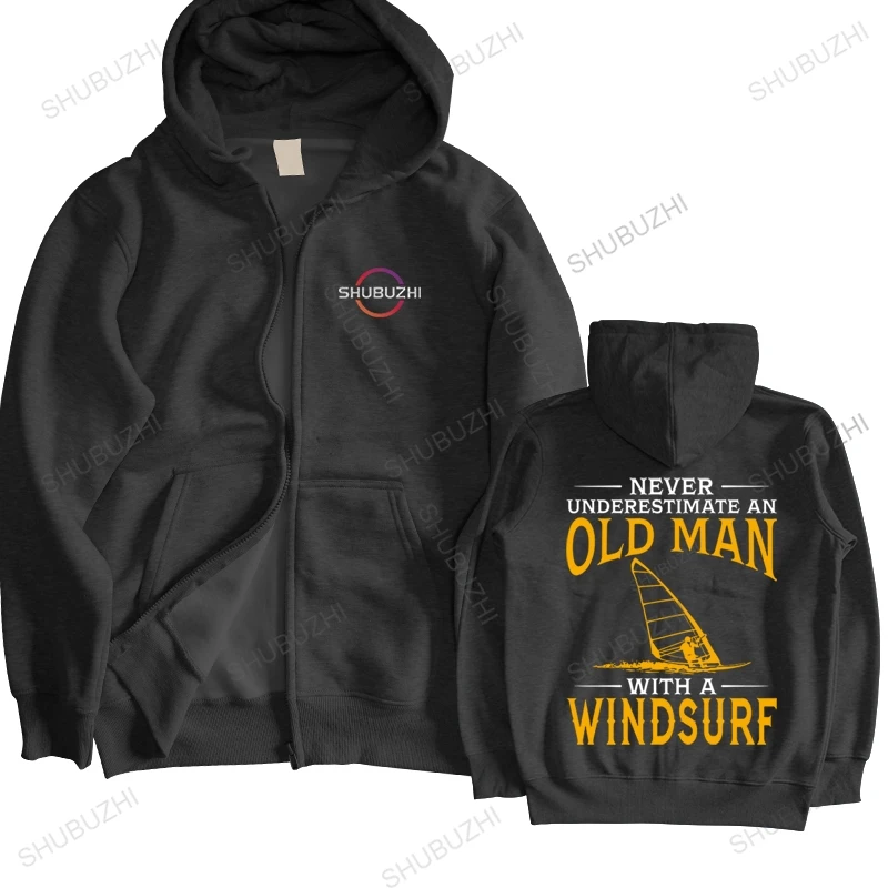 

warm hoodies men casual cotton sweatshirt NEVER UNDERESTIMATE AN OLD MAN WITH A WINDSURF fashion brand winter hoody zipper
