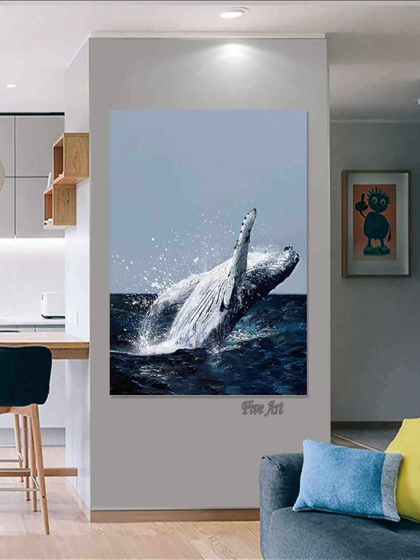 Высокое качество 3D нож картина маслом с ручной росписью кита на холсте обои для