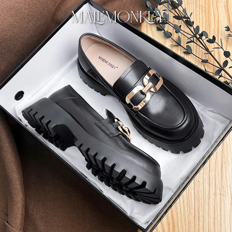 Platform Shoes Women Loafers 2023 Spring Ladies Thick Sole Slip on Flats Genuine Leather Casual Buckle Shoe Zapatos De Mujer