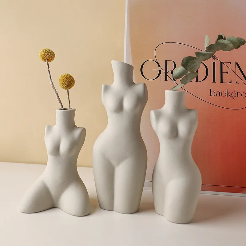 

Ins Body Modeling Art Decorative Vase Jingdezhen Ceramic Vase Sculpture White Plain Embryo Flower Home Decoration