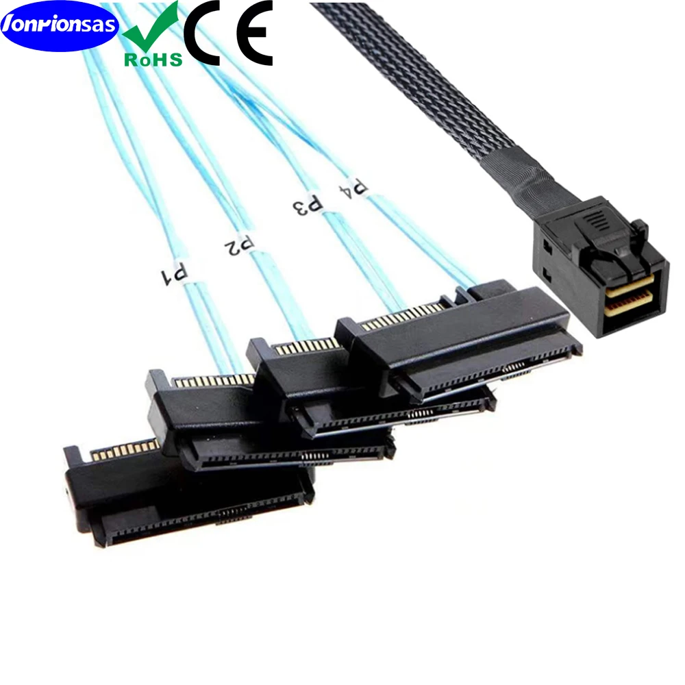 SFF-8643 внутренний Mini SAS HD to (4), резьбовые разъемы с SATA 15-контактным портом питания, кабель 2 в 1