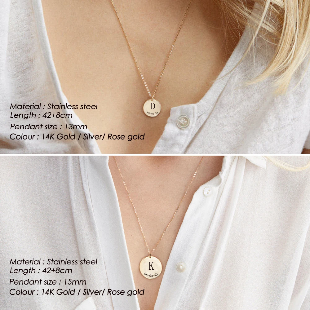 Orazio Customized 26 Alphabet Pendant Necklace for Women Men Engrave Coin Stainless Steel Choker Chain Jewelry Gifts for Lover