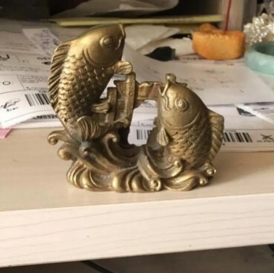

Copper Statue ancient Chinese sculpture copper pair of feng shui carp statues