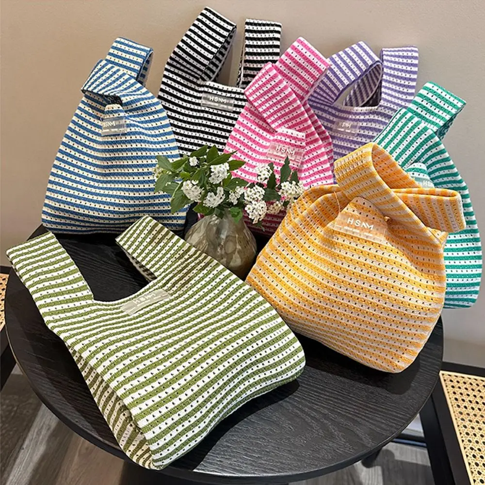 

Bags Large Capacity Cosmetic Bag Color Matching Mini Knot Wrist Bag Strip Tote Bag Women Shoulder Bag Knitted Handbag