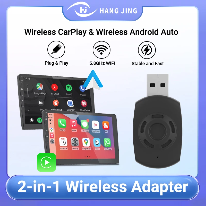 HANG JING Беспроводной адаптер Carplay и Android Auto Smart Dongle Функция 2в1 Автоматическое