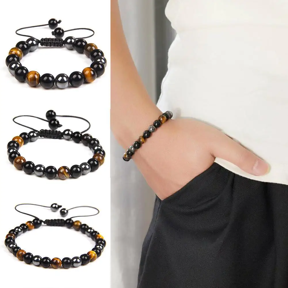 Магнитный Тигр обсидиановый глаз браслет гематит черный обсидиан камень для пар