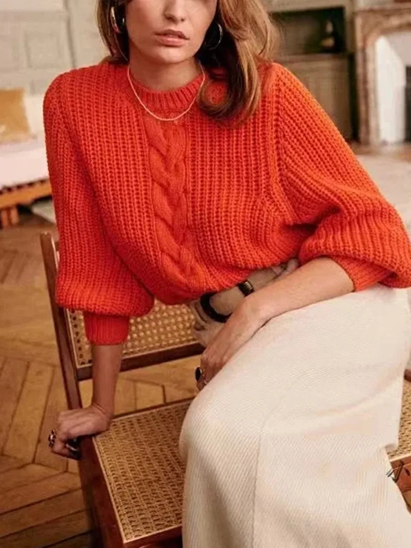 

2 Colors Women Twisted Knitwear Sweater Retro Long Sleeve Round Neck 2022 Autumn Winter Female Jumper Tops
