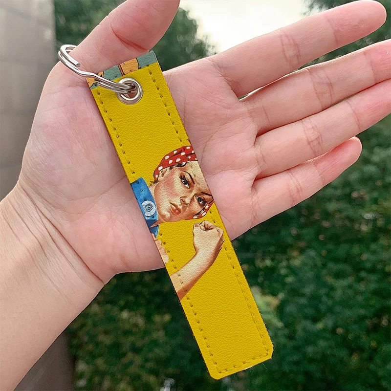 

Fashion Rosie the Riveter Keychains Strap Keyrings Hanging Holder Bag Car Wallet Trinket Keychain Hanging Bag Accessories