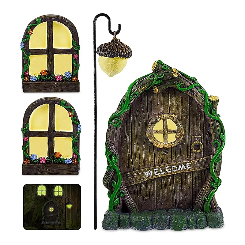 Fairy Garden Ornaments Outdoor Accessories Door Window Glow In The Dark House