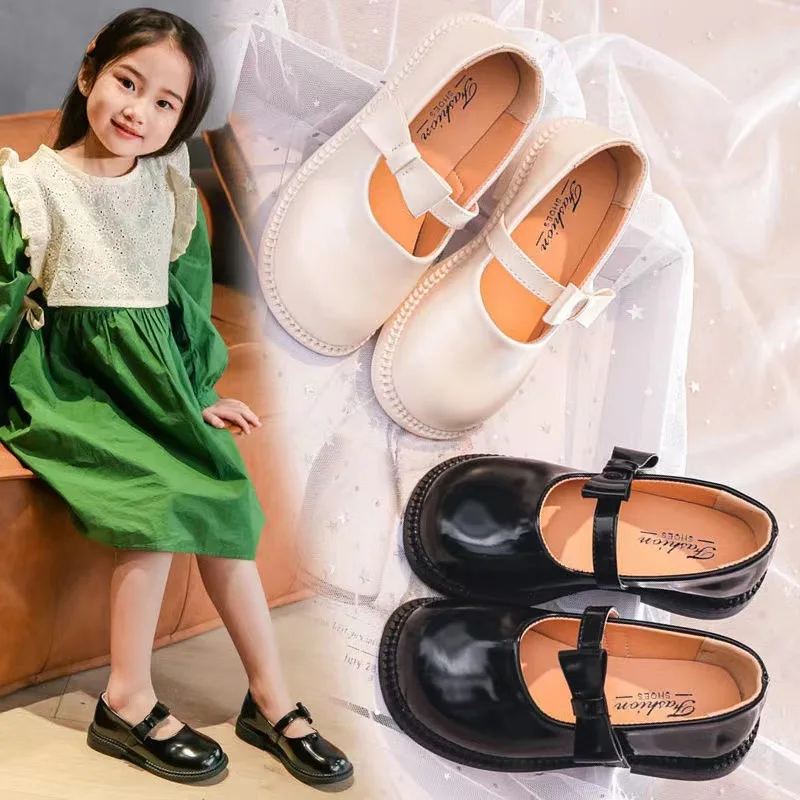 

Autumn Children's Performance Footwear Girls Black Leather Shoes School Student White Soft-soled Princess Dance Kids Flats
