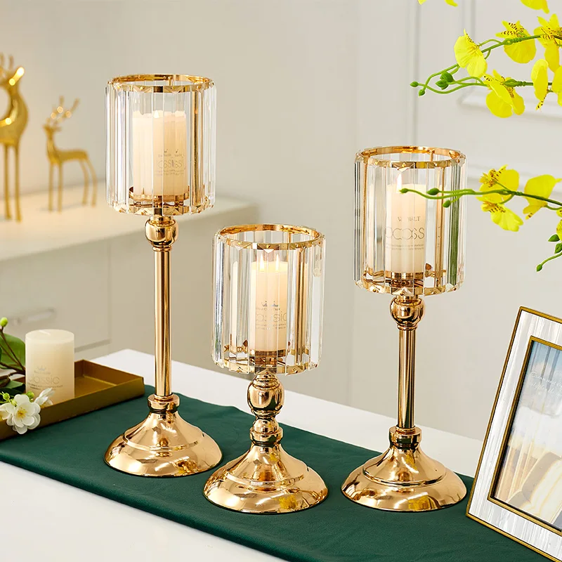 European Metal Crystal Candle Lantern Gold Holders Wedding Centerpieces Center Table Candlesticks Parties Home Decor | Дом и сад