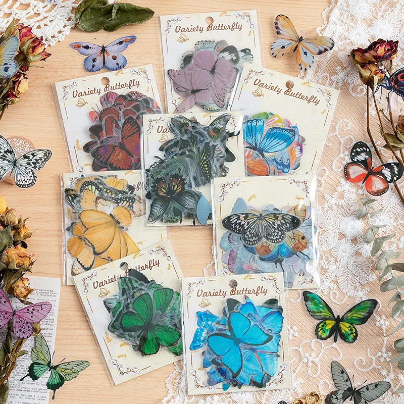 

Journamm 40pcs/pack PVC Materials Butterfly Stickers DIY Journling Supplies Art Collage Junk Journal Scrapbooking Label Stickers