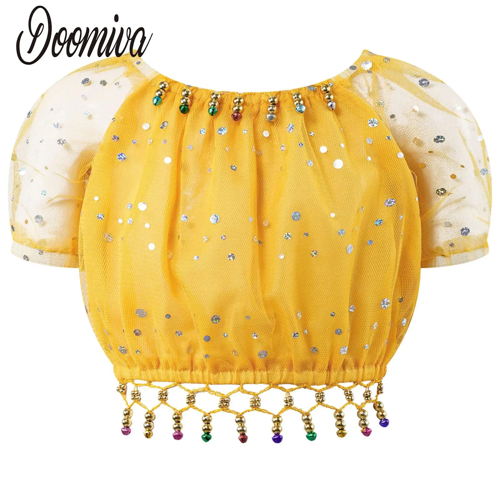 

Детский костюм для танца живота, с блестками и коротким рукавом