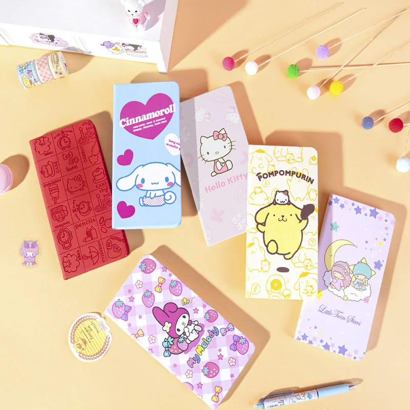 

Kawaii Sanrios Series Hello Kitty My Melody Cinnamoroll Cartoon Cute Manual Ledger Set Checkered Notebook Notepad Set
