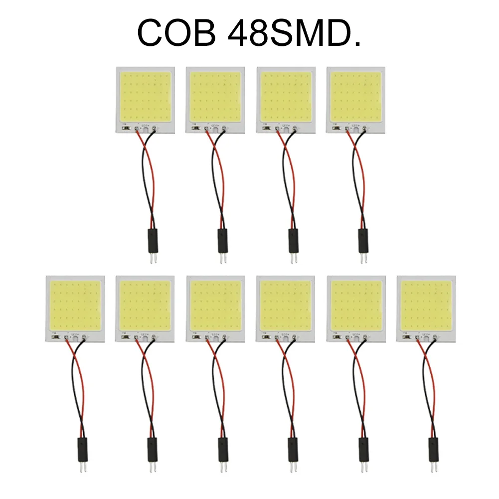 

10pcs White SMD COB 48 LED Chips Panel -Light T10 Adapter 4W 12V Car Interior Dome Lamp Bulb Kit Replacement