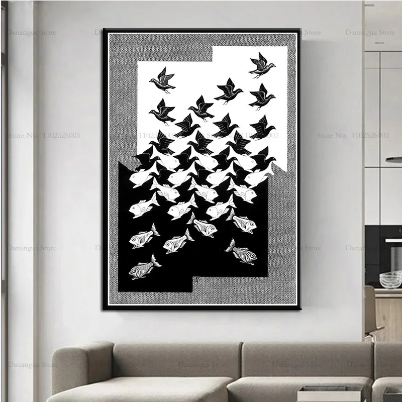 Эшера Геометрическое Искусство Винтаж Плакат Печать На Холсте Кухня Гостиная