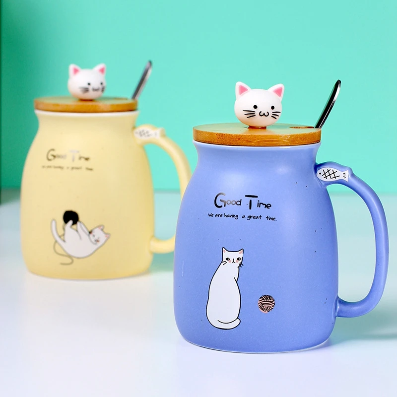 

Ceramic Cat Cups Creative And Coffee Espresso Shot Mugs With Lid Drinking Milk Taking Tableware Kitchen Novel Gadget Accessories