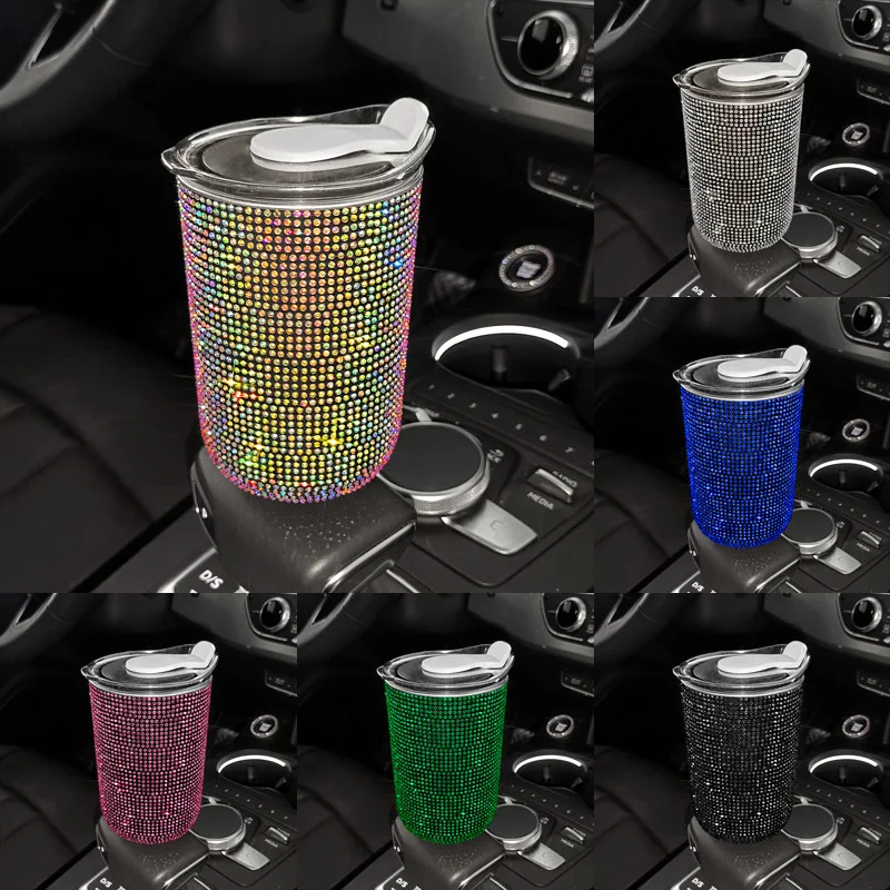 

Bling Rhinestone Cup with Lid Red Blue Green Black Pink White Creative