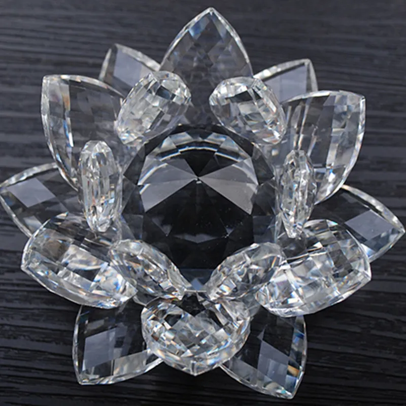 80 mm Feng shui Quartz Crystal Lotus Flower Crafts Glass Paperweight Ornaments Figurines Home Wedding Party Decor Gifts Souvenir