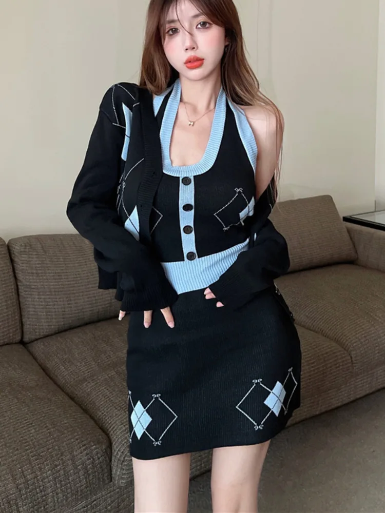 New Spring Fashion Casual 3 Piece Set Women Short Cardigan Coat + Sexy Vest + Bodycon Mini Skirts Sets Female Three Piece Suits enlarge