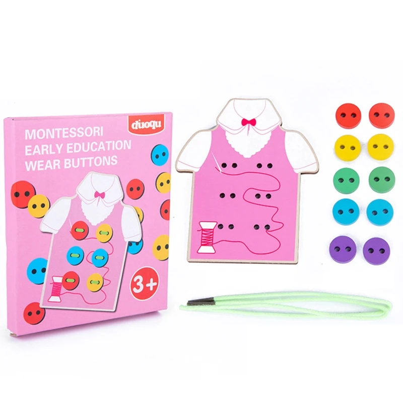 

Brain Development Threading Toy Basic Life Skill Teaching Aid for Baby Wooden Puzzle Button Sewing Kids Education Toy D5QA