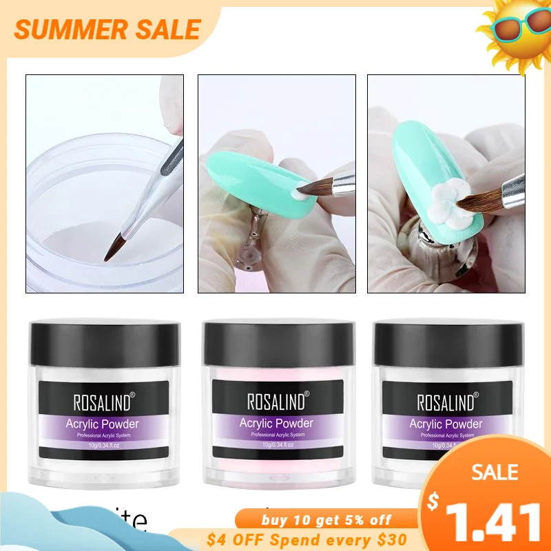 

ROSALIND Crystal Nail Dust Acrylic Powder Nail Extension Carving Builder Transparent Nail Powder Art For Manicure Semi Permanent