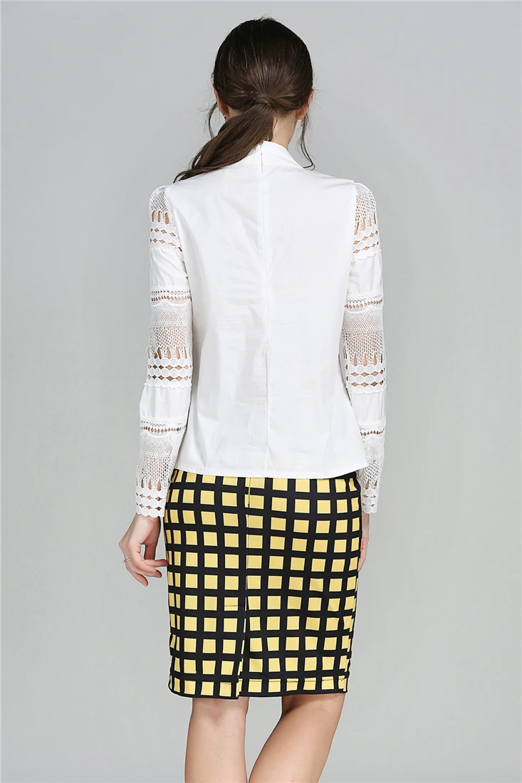 Новая модная женская офисная кружевная блузка рубашка с длинным рукавом Белые