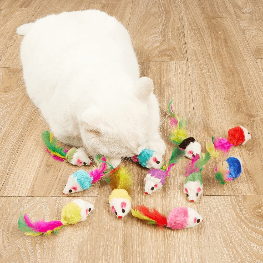 

Cat Toy 5/15/30PCS Feather Mouse Interactive Soundmaking Toys Fashion Interesting Kitten Chase Toy Colored Feathers Random Color