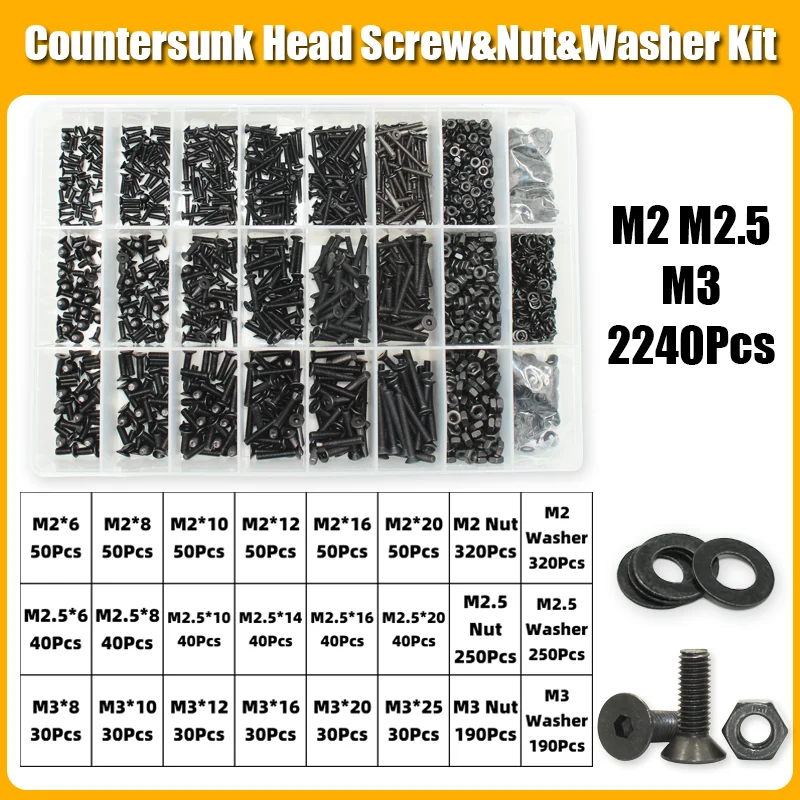 3045P шестигранный винт с потайной головкой M2- M8, винты из углеродистой стали и шайба с гайкой, класс 10.9, легированная сталь