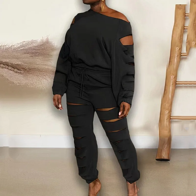 

Женский однотонный костюм с вырезом лодочкой, блузка с длинным рукавом и длинные брюки с высокой талией, комплект из 2 предметов, 2022