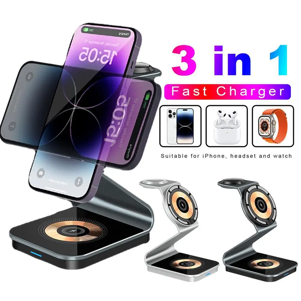 

3 In 1 Magnetic Wireless Charger Fast Charging For Aluminum Alloy Charging Bracket O3j7