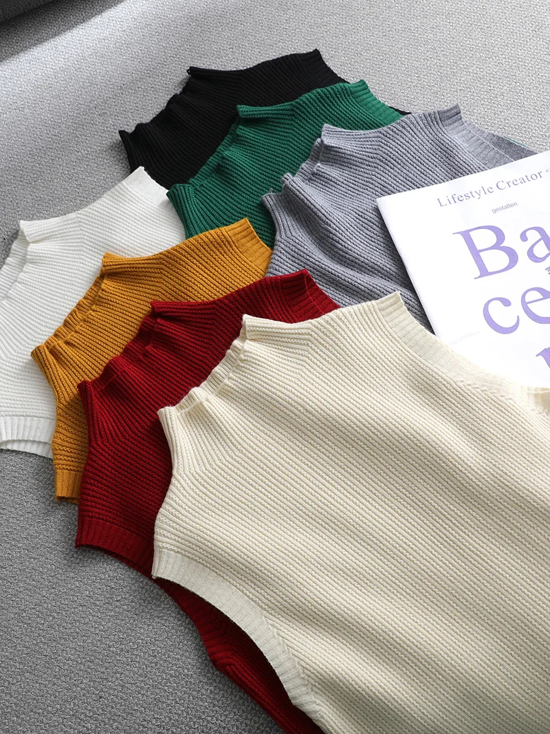 Осень-весна 2021, однотонный элегантный свитер без рукавов, пуловеры ...