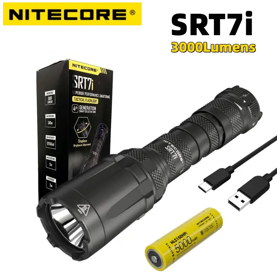 NITECORE SRT7i Flashlight 3000 Lumens 580m Beam Tactical Rechargeable Smart Selector Ring Torch Light with NL2150HPi Battery