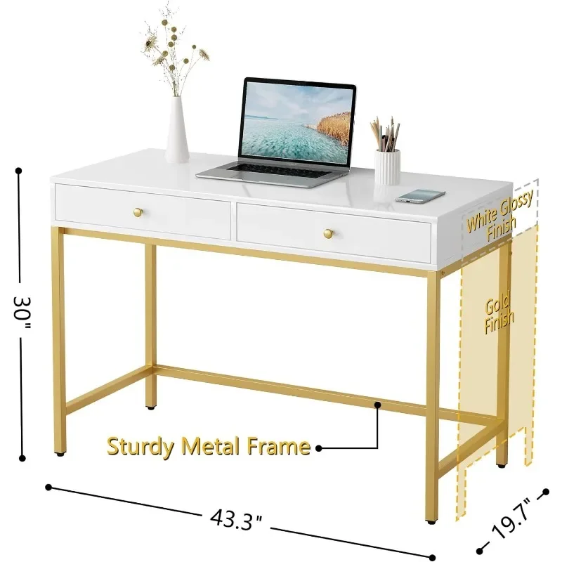 Белый столик под раковину с 2 ящиками белый/золотой стол для дома и офиса