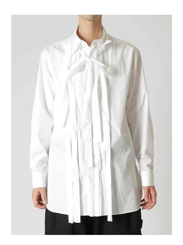 

Y3 рубашки с лентами с оборками роскошный дизайн унисекс Yohji Yamamoto Y-3 Homme рубашки для мужской одежды повседневная рубашка белые топы для женщин