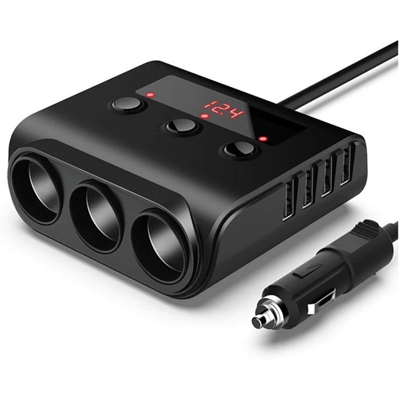 

TR12 100W Car -Cigarette Lighter Multi Socket Splitter Plug LED 4 USB Charger Adapter For Mobile Phone Car Accessories